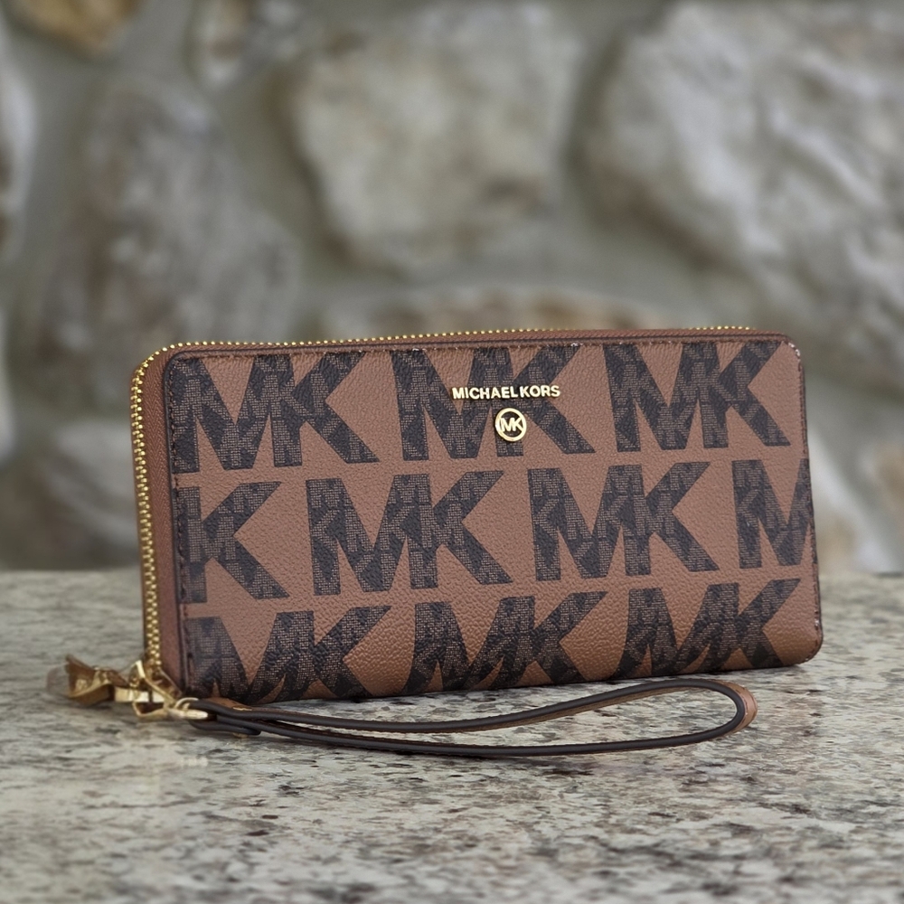 Michael Kors Jet Set Logo Large Continental Wristlet Wallet Brown